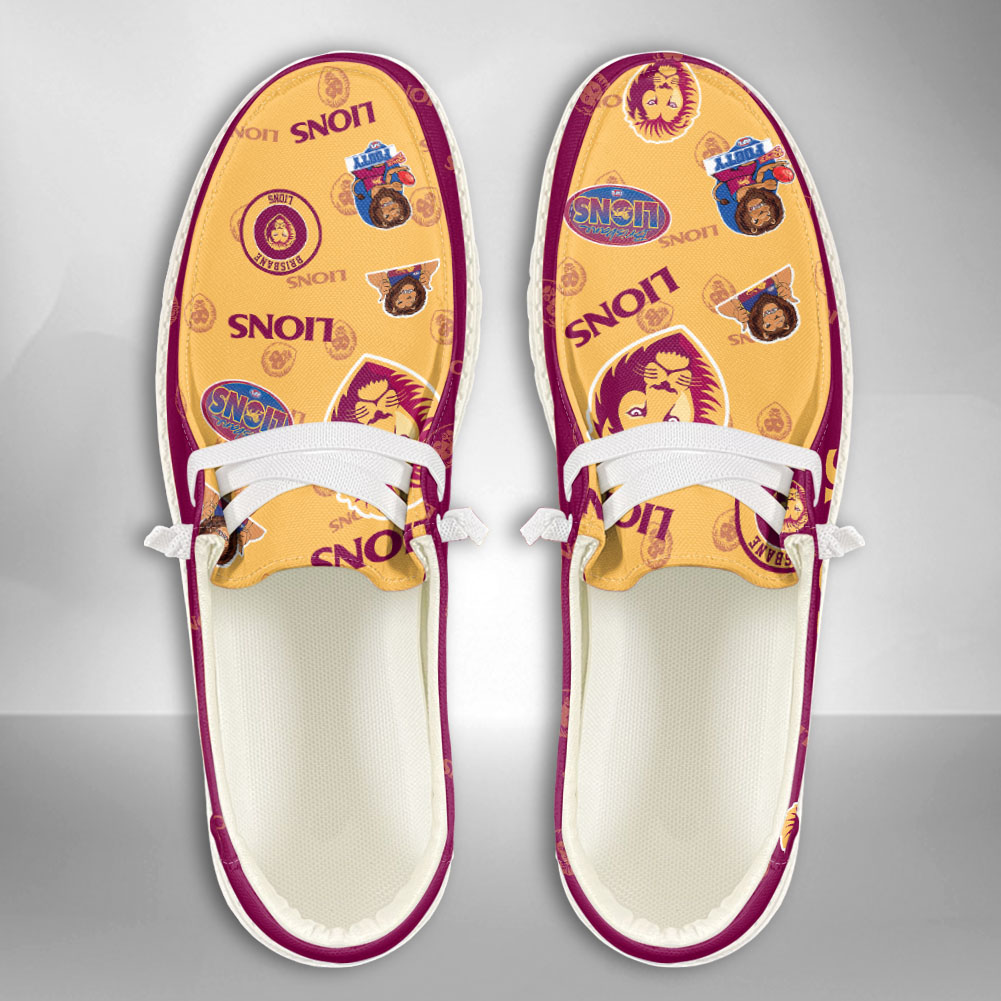JWFancy AFL Brisbane Lions Hey Dude Shoes Wally Men's Lace Up Loafers Comfortable For Men And Women