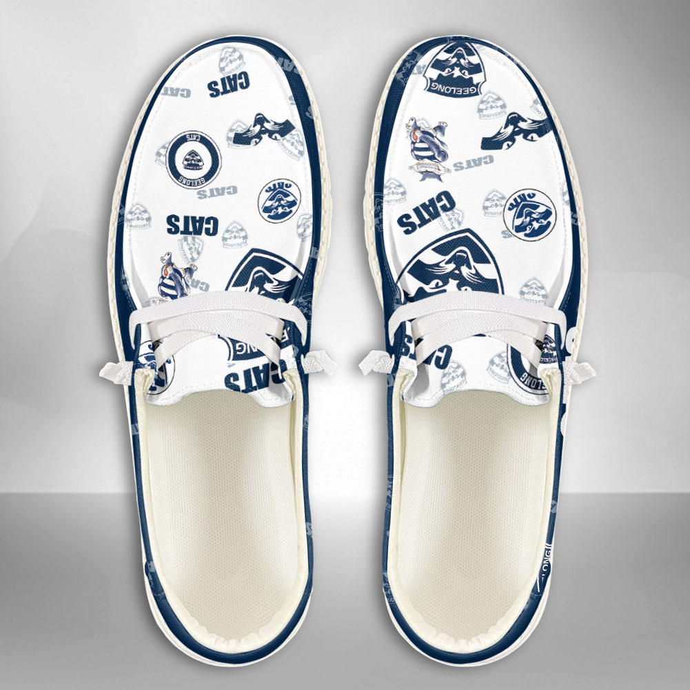 JWFancy AFL Geelong Cats Hey Dude Shoes Wally Men's Lace Up Loafers Comfortable For Men And Women