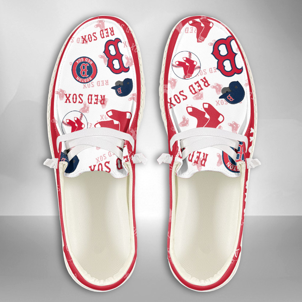 JWFancy MLB Boston Red Sox Hey Dude Shoes Wally Men's Lace Up Loafers Comfortable For Men And Women