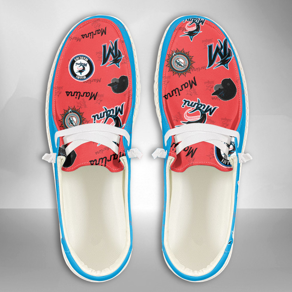 JWFancy MLB Miami Marlins Hey Dude Shoes Wally Men's Lace Up Loafers Comfortable For Men And Women