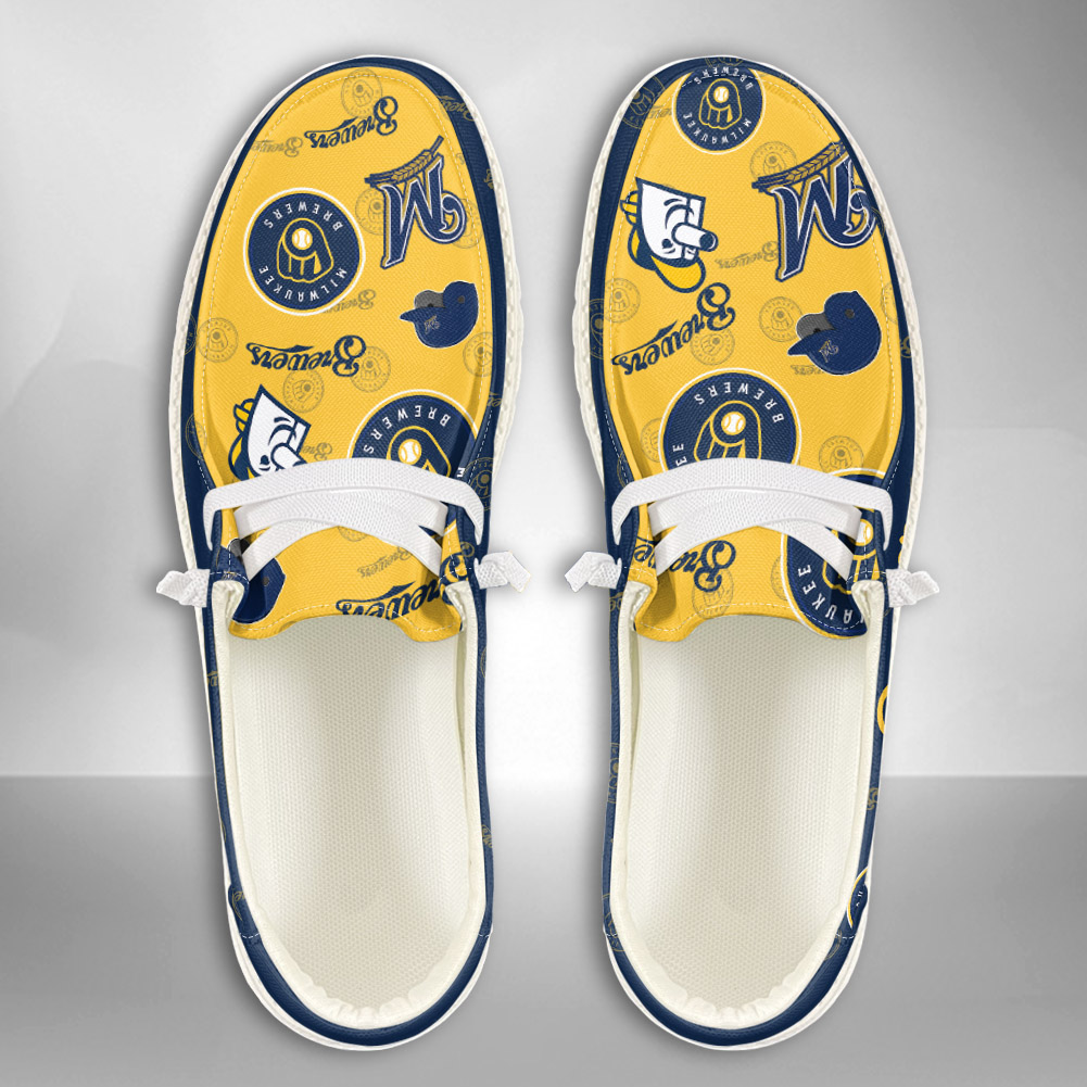 JWFancy MLB Milwaukee Brewers Hey Dude Shoes Wally Men's Lace Up Loafers Comfortable For Men And Women