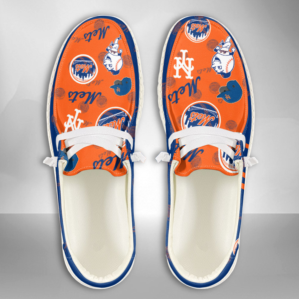 JWFancy MLB New York Mets Hey Dude Shoes Wally Men's Lace Up Loafers Comfortable For Men And Women