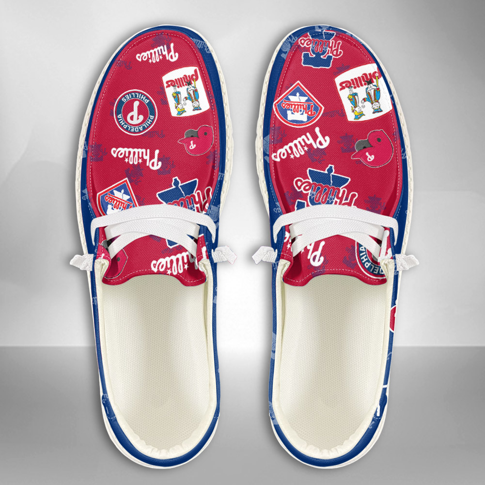 JWFancy MLB Philadelphia Phillies Hey Dude Shoes Wally Men's Lace Up Loafers Comfortable For Men And Women