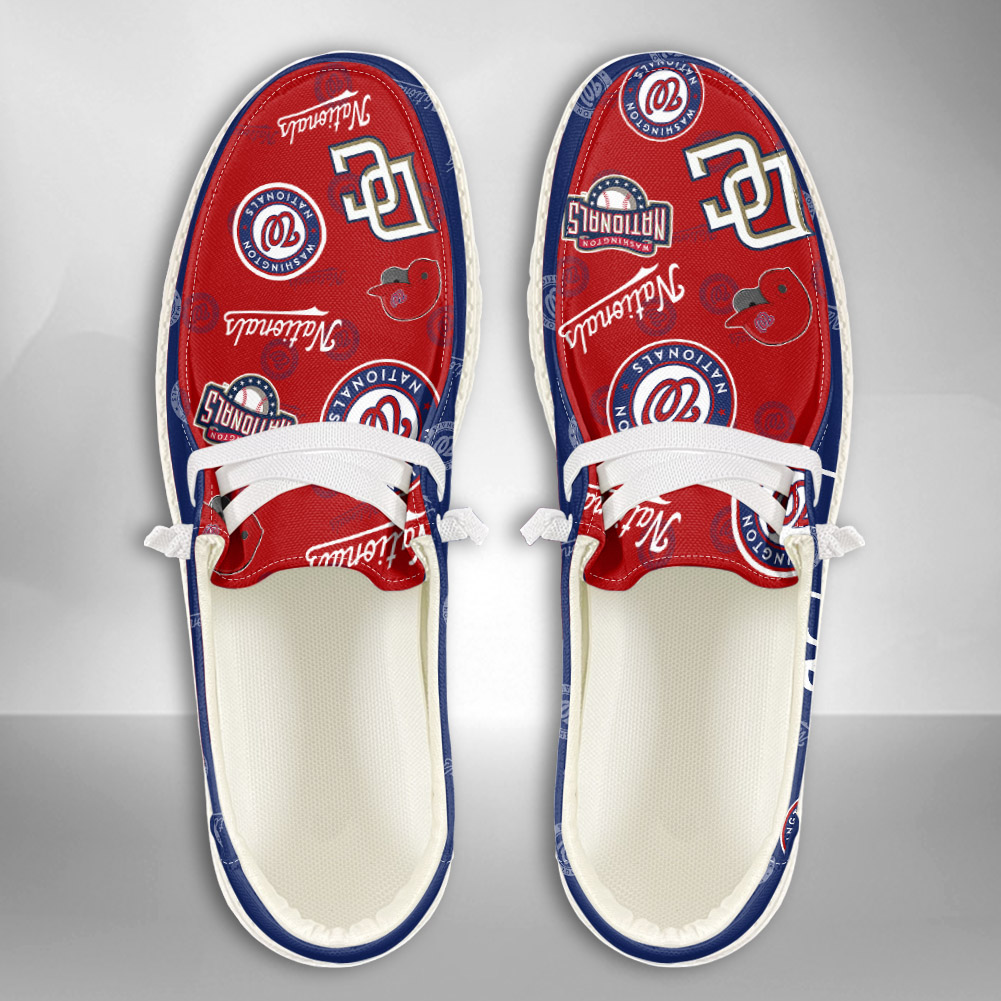 JWFancy MLB Washington Nationals Hey Dude Shoes Wally Men's Lace Up Loafers Comfortable For Men And Women