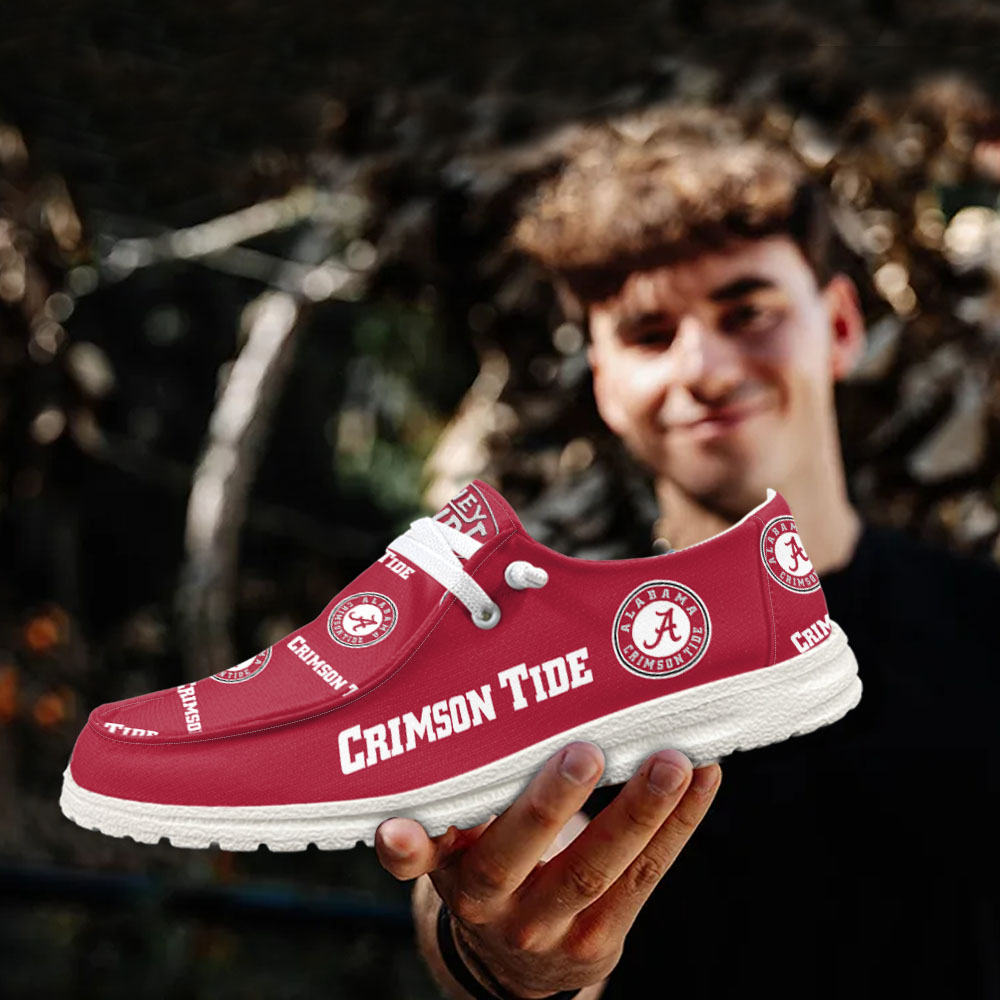 JWFancy NCAA Alabama Crimson Tide Hey Dude Shoes Wally Men's Lace Up Loafers Comfortable For Men And Women