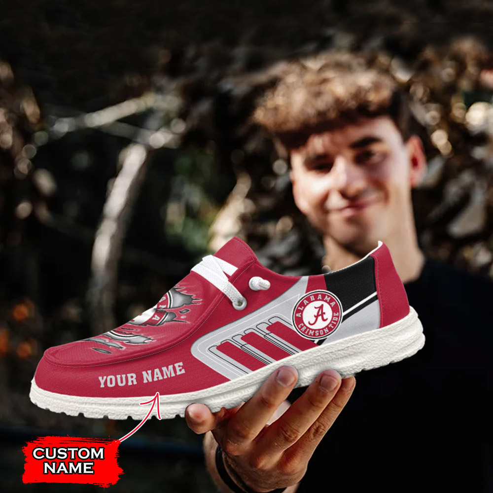 JWFancy NCAA Alabama Crimson Tide Hey Dude Shoes Wally Men's Lace Up Loafers Comfortable For Men And Women