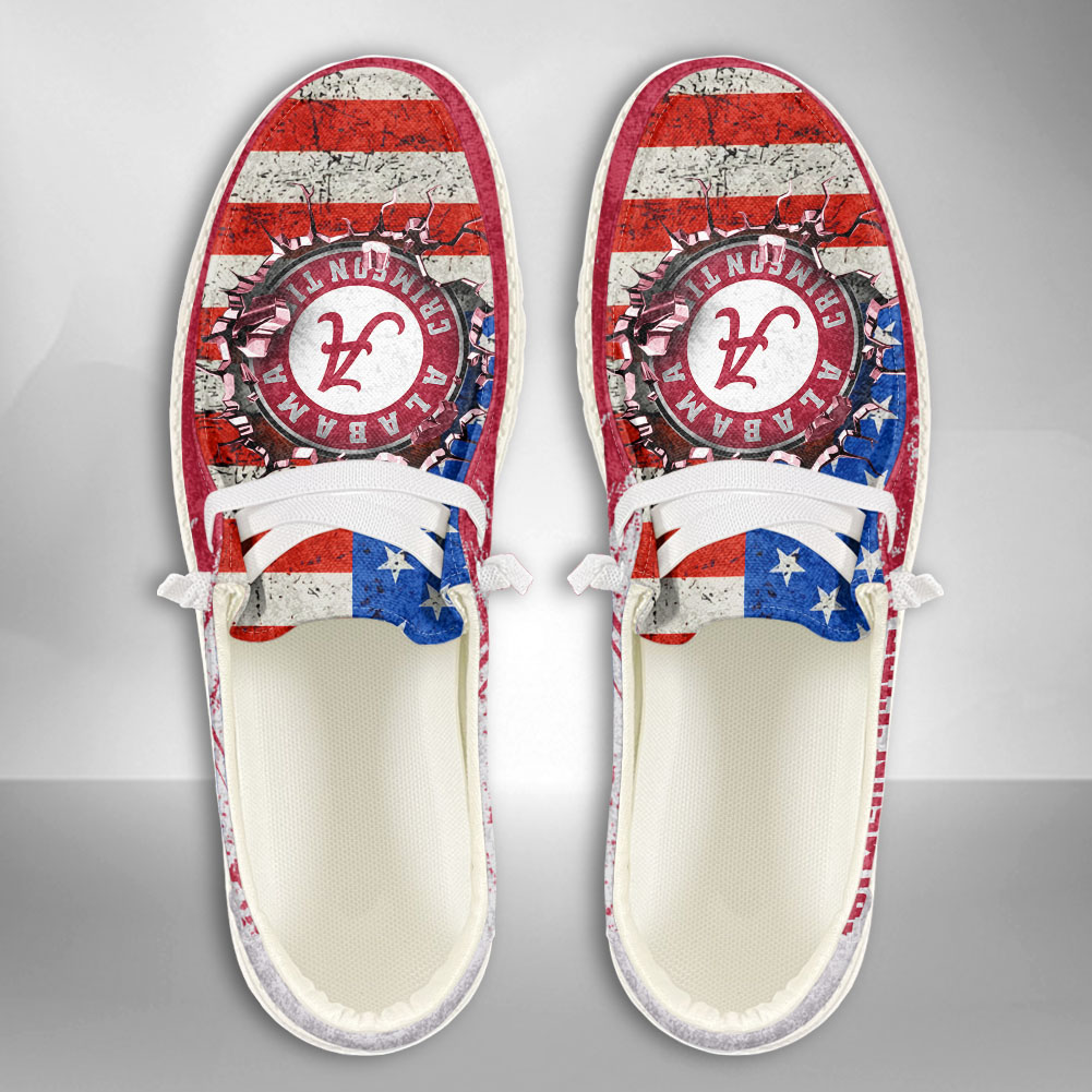 JWFancy NCAA Alabama Crimson Tide Hey Dude Shoes Wally Men's Lace Up Loafers Comfortable For Men And Women