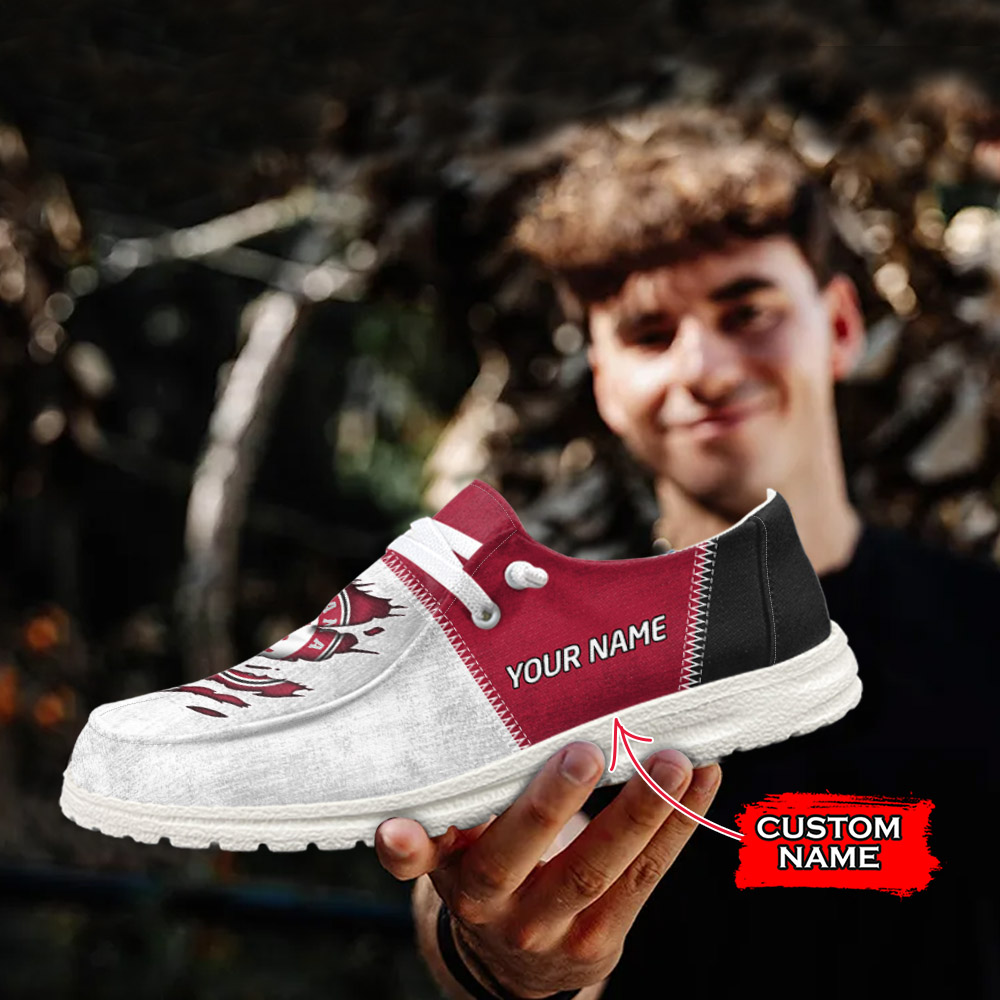 JWFancy NCAA Alabama Crimson Tide Hey Dude Shoes Wally Men's Lace Up Loafers Comfortable For Men And Women