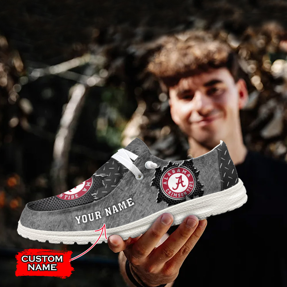 JWFancy NCAA Alabama Crimson Tide Hey Dude Shoes Wally Men's Lace Up Loafers Comfortable For Men And Women