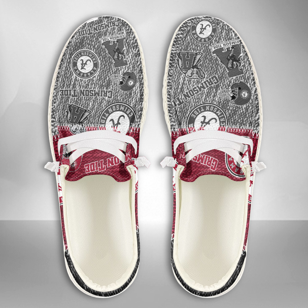 JWFancy NCAA Alabama Crimson Tide Hey Dude Shoes Wally Men's Lace Up Loafers Comfortable For Men And Women