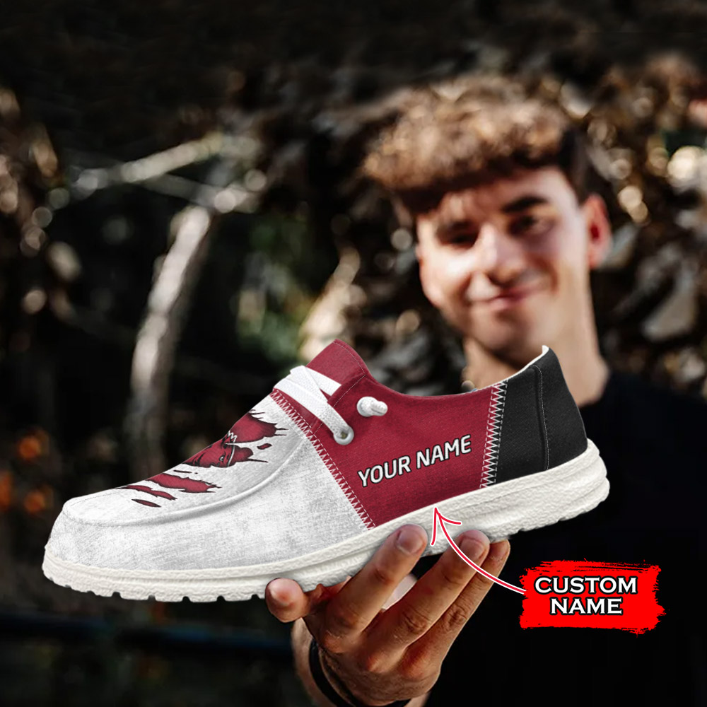 JWFancy NCAA Arkansas Razorbacks Hey Dude Shoes Wally Men's Lace Up Loafers Comfortable For Men And Women