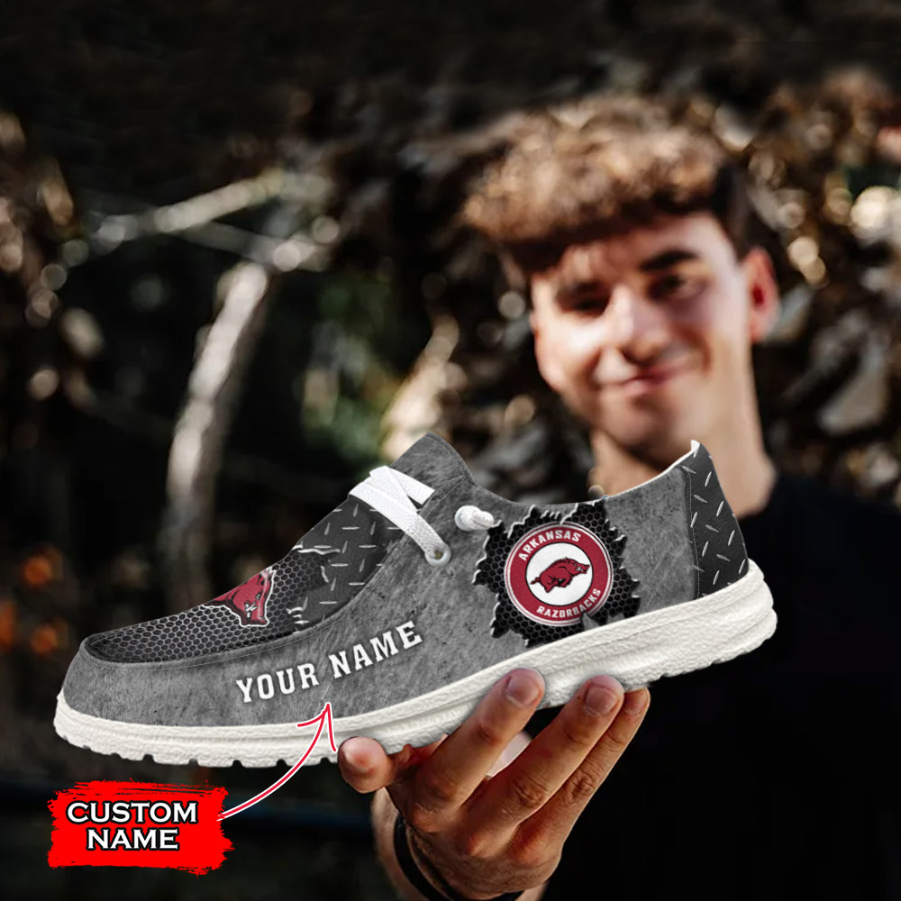 JWFancy NCAA Arkansas Razorbacks Hey Dude Shoes Wally Men's Lace Up Loafers Comfortable For Men And Women