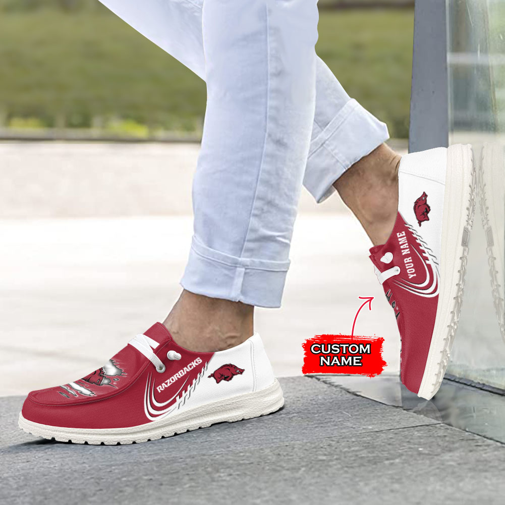 JWFancy NCAA Arkansas Razorbacks Hey Dude Shoes Wally Men's Lace Up Loafers Comfortable For Men And Women
