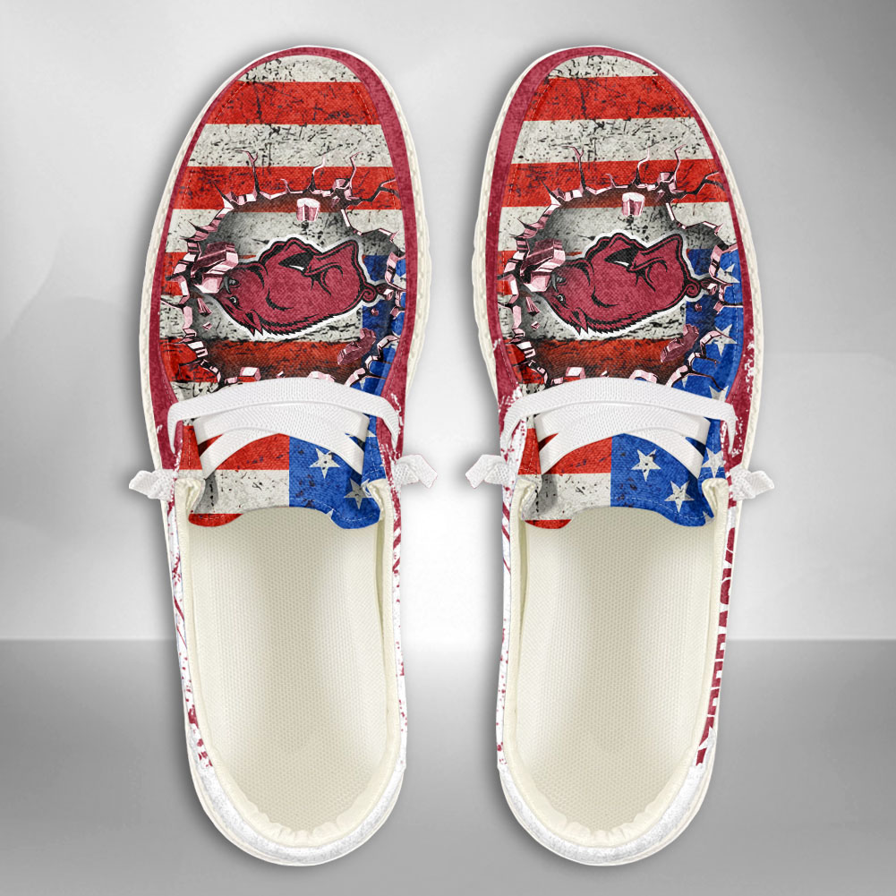 JWFancy NCAA Arkansas Razorbacks Hey Dude Shoes Wally Men's Lace Up Loafers Comfortable For Men And Women