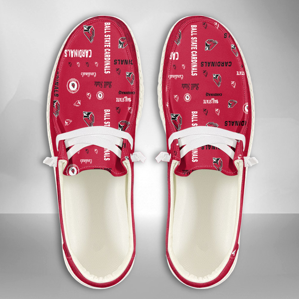 JWFancy NCAA Ball State Cardinals Hey Dude Shoes Wally Men's Lace Up Loafers Comfortable For Men And Women