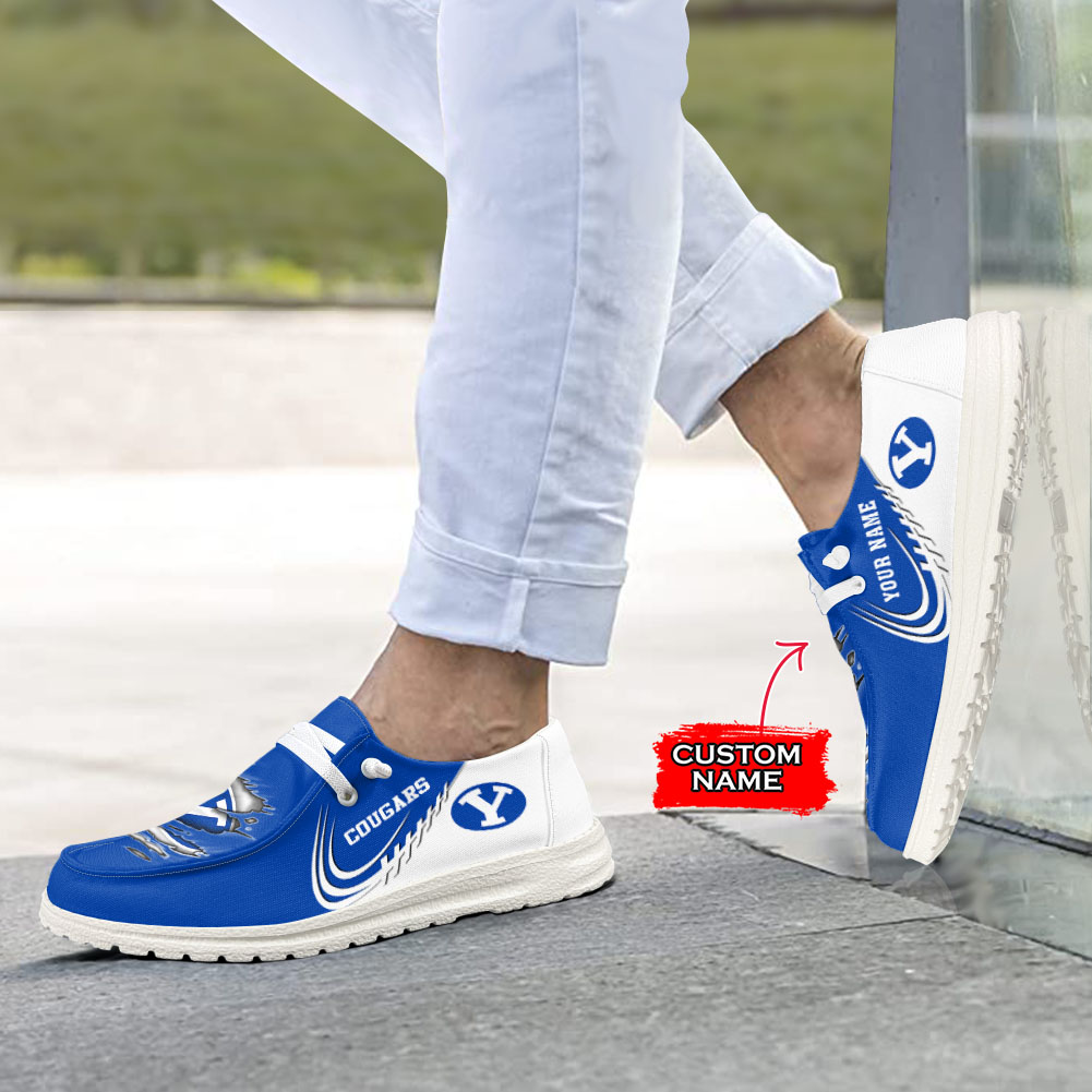 JWFancy NCAA BYU Cougars Hey Dude Shoes Wally Men's Lace Up Loafers Comfortable For Men And Women