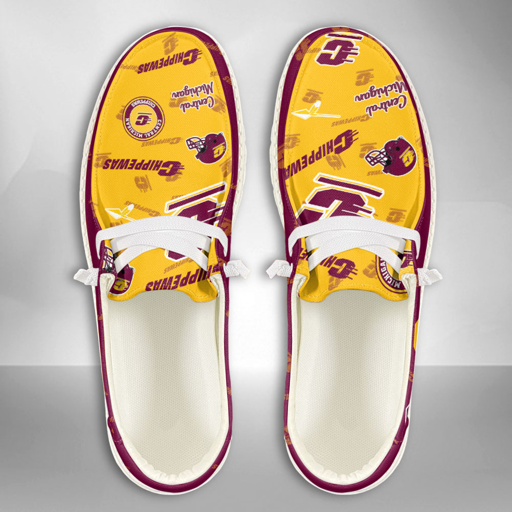 JWFancy NCAA Central Michigan Chippewas Hey Dude Shoes Wally Men's Lace Up Loafers Comfortable For Men And Women