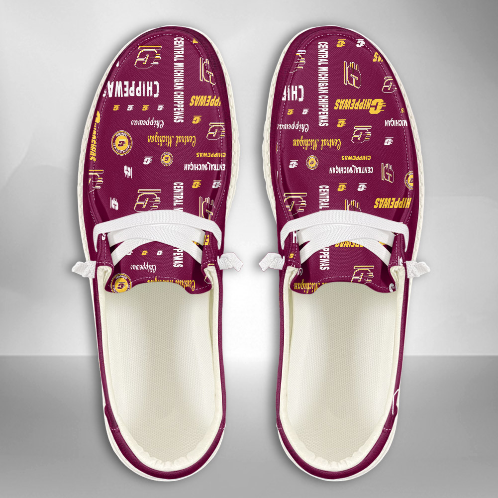 JWFancy NCAA Central Michigan Chippewas Hey Dude Shoes Wally Men's Lace Up Loafers Comfortable For Men And Women