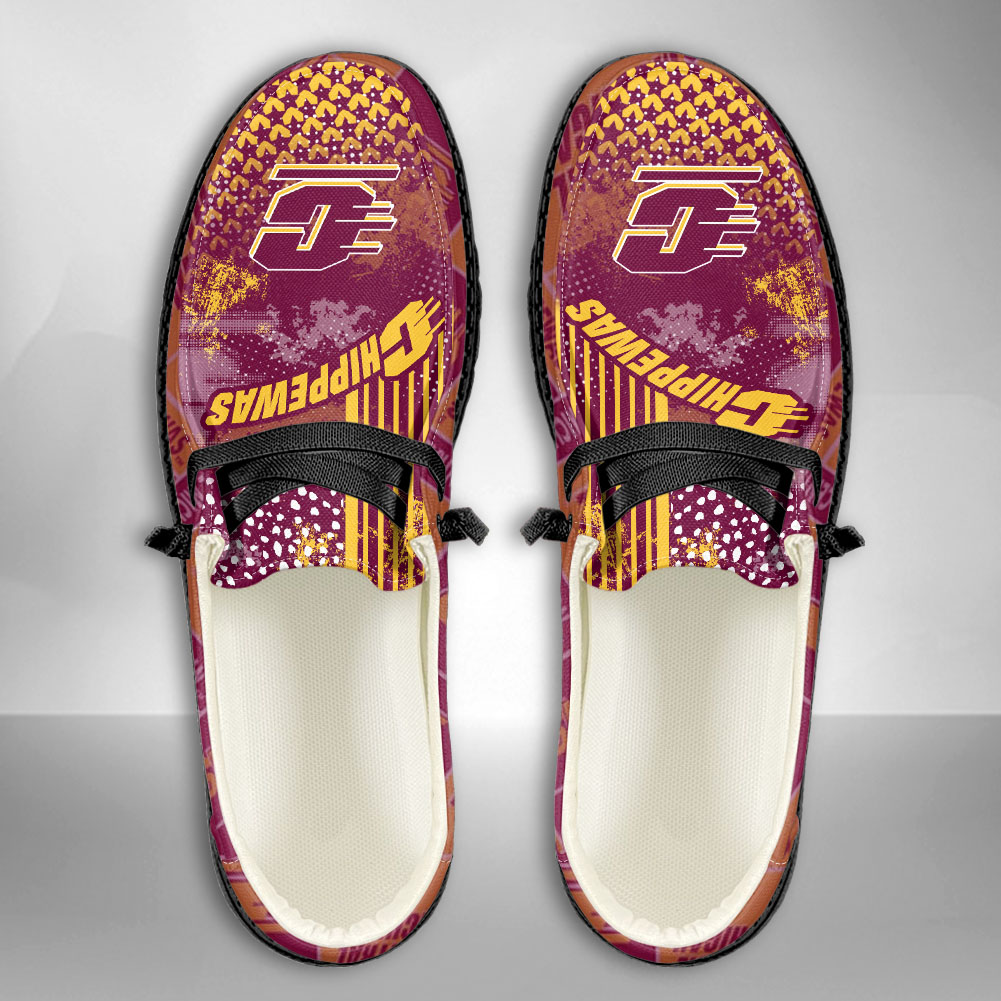 JWFancy NCAA Central Michigan Chippewas Hey Dude Shoes Wally Men's Lace Up Loafers Comfortable For Men And Women