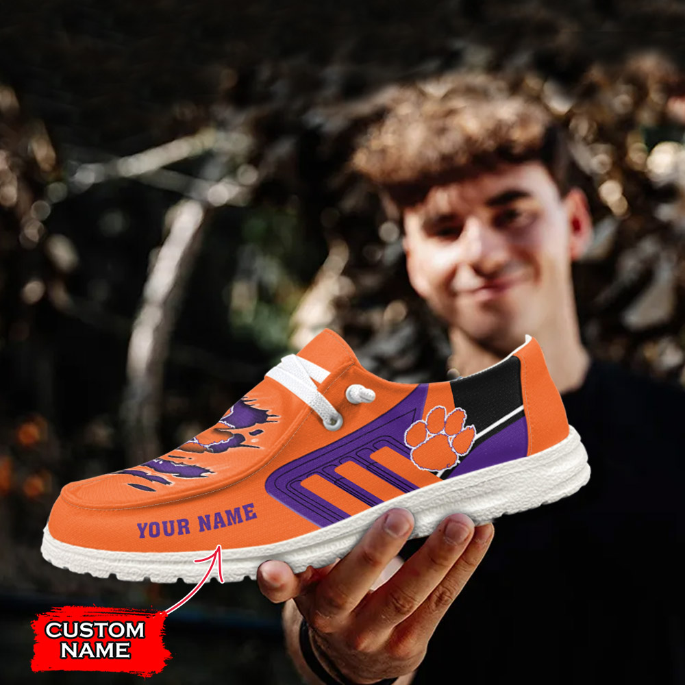JWFancy NCAA Clemson Tigers Hey Dude Shoes Wally Men's Lace Up Loafers Comfortable For Men And Women