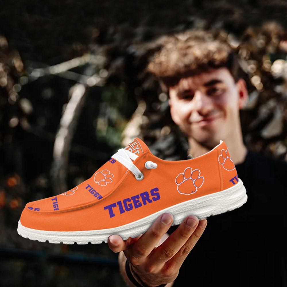 JWFancy NCAA Clemson Tigers Hey Dude Shoes Wally Men's Lace Up Loafers Comfortable For Men And Women
