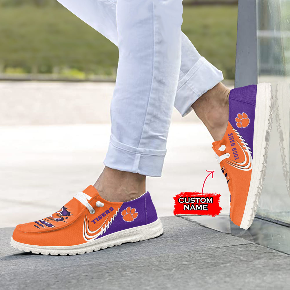 JWFancy NCAA Clemson Tigers Hey Dude Shoes Wally Men's Lace Up Loafers Comfortable For Men And Women