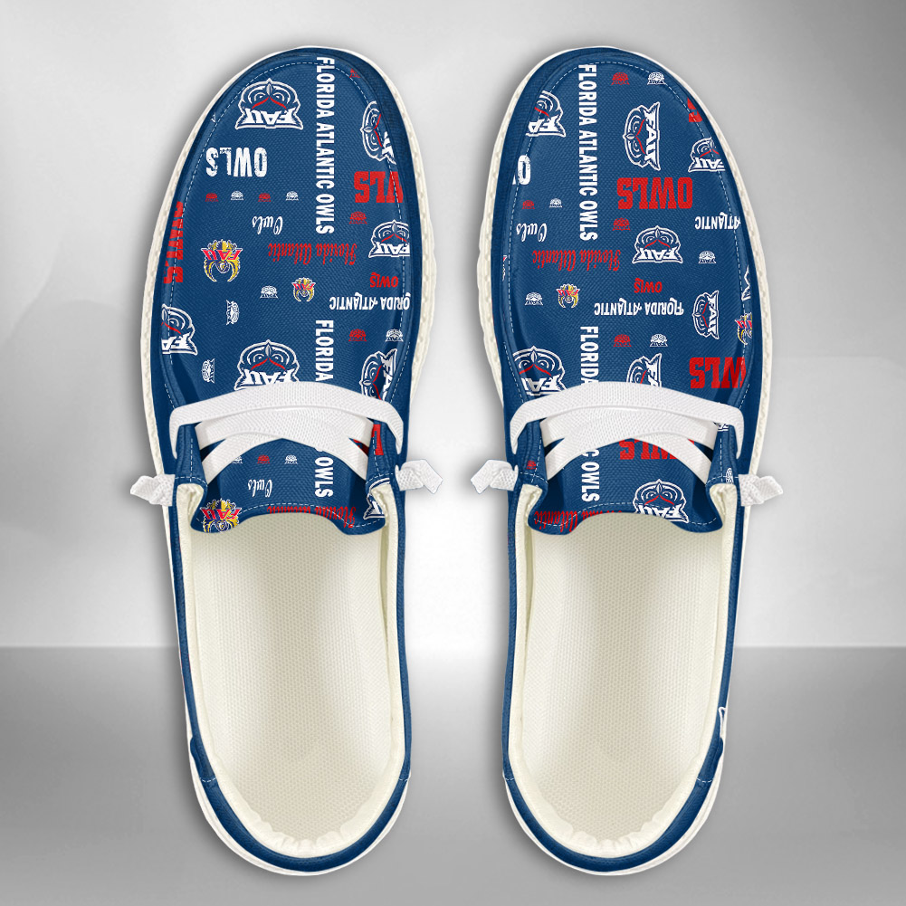 JWFancy NCAA Florida Atlantic Owls Hey Dude Shoes Wally Men's Lace Up Loafers Comfortable For Men And Women