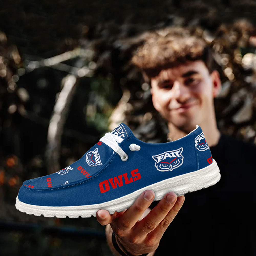 JWFancy NCAA Florida Atlantic Owls Hey Dude Shoes Wally Men's Lace Up Loafers Comfortable For Men And Women