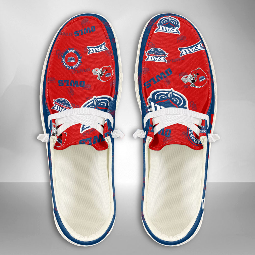JWFancy NCAA Florida Atlantic Owls Hey Dude Shoes Wally Men's Lace Up Loafers Comfortable For Men And Women