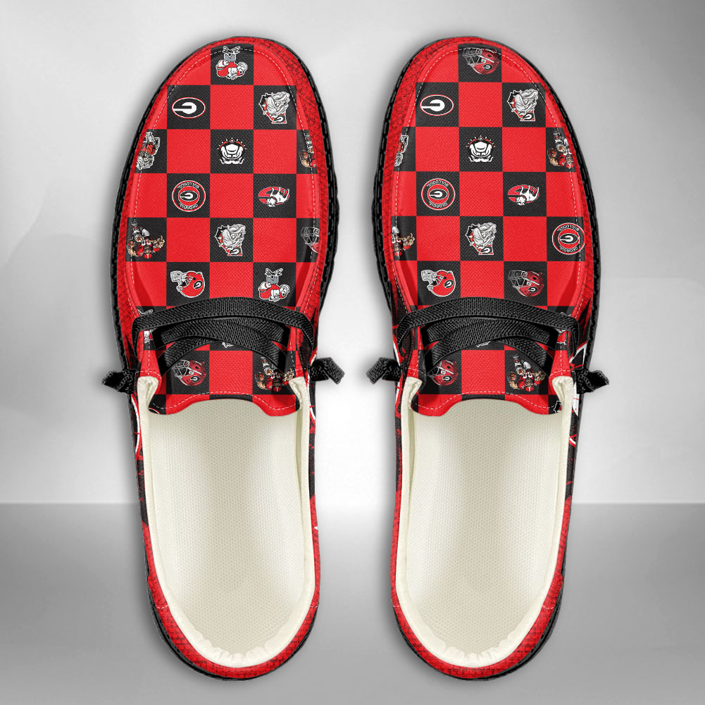 JWFancy NCAA Georgia Bulldogs Hey Dude Shoes Wally Men's Lace Up Loafers Comfortable For Men And Women
