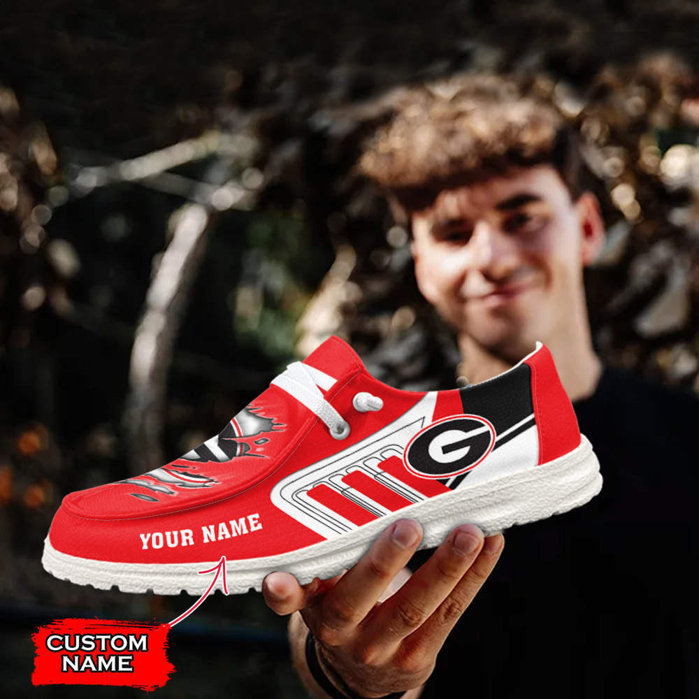 JWFancy NCAA Georgia Bulldogs Hey Dude Shoes Wally Men's Lace Up Loafers Comfortable For Men And Women