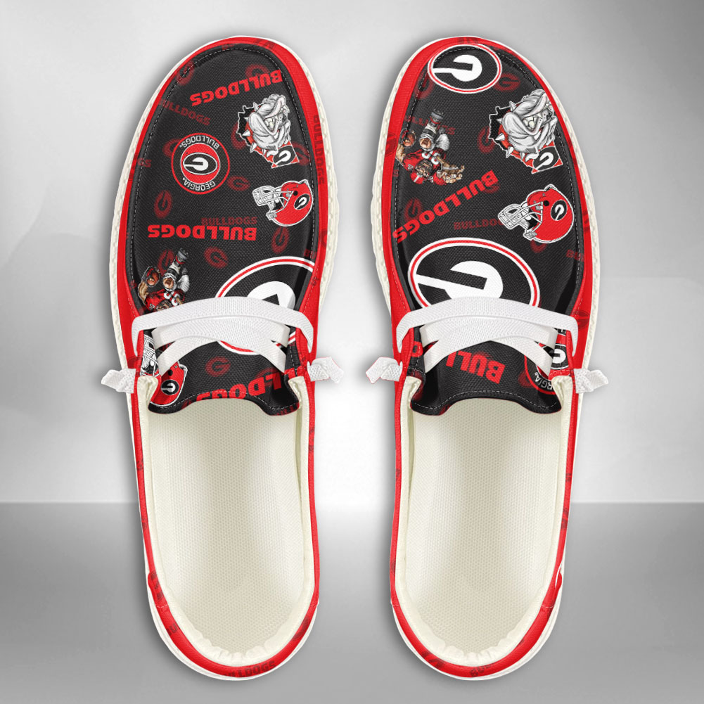 JWFancy NCAA Georgia Bulldogs Hey Dude Shoes Wally Men's Lace Up Loafers Comfortable For Men And Women