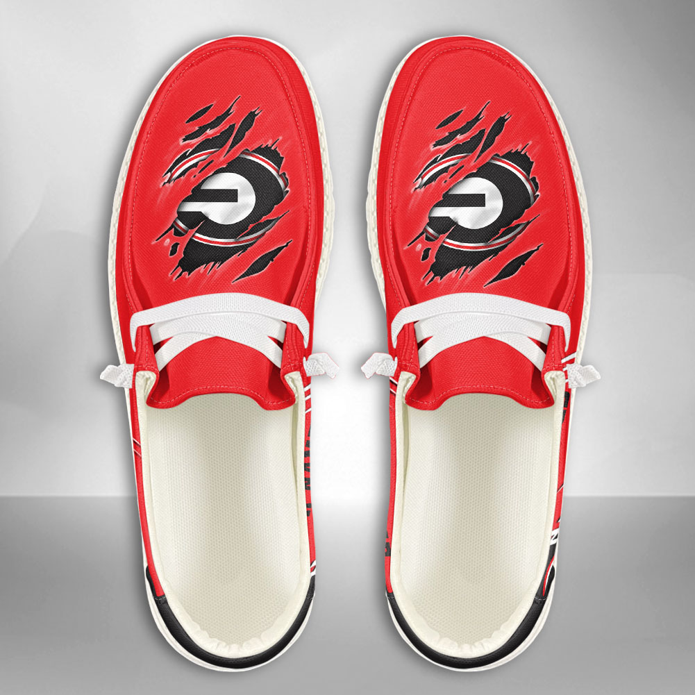 JWFancy NCAA Georgia Bulldogs Hey Dude Shoes Wally Men's Lace Up Loafers Comfortable For Men And Women