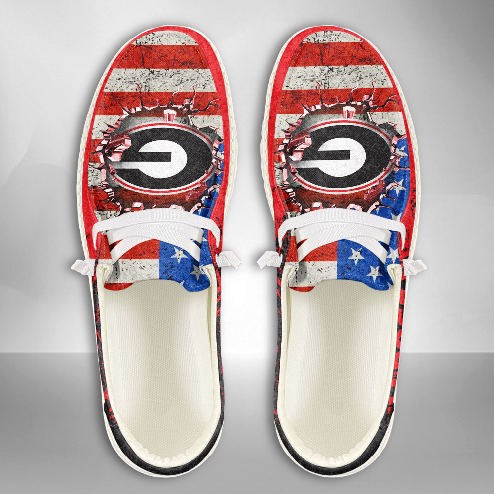 JWFancy NCAA Georgia Bulldogs Hey Dude Shoes Wally Men's Lace Up Loafers Comfortable For Men And Women