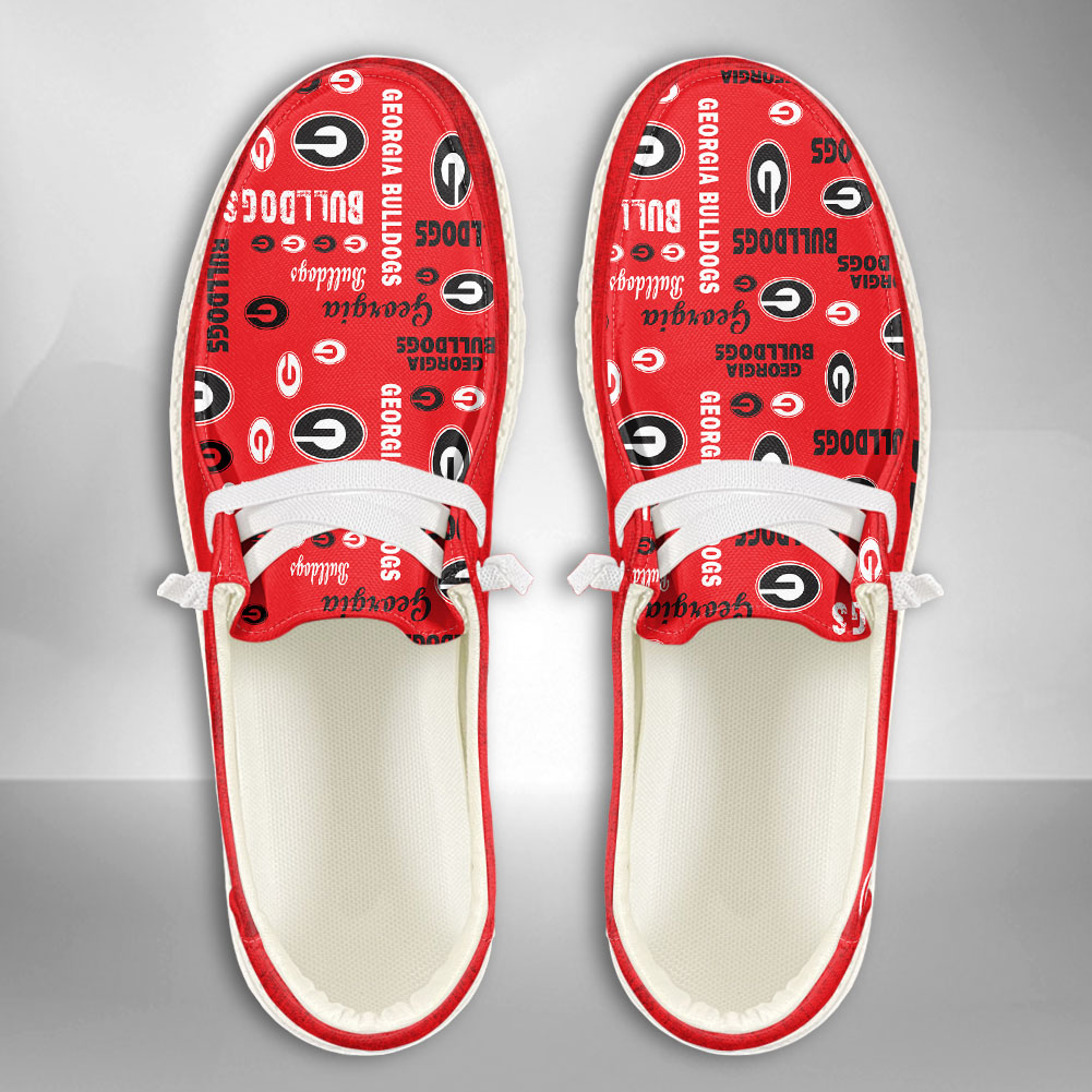 JWFancy NCAA Georgia Bulldogs Hey Dude Shoes Wally Men's Lace Up Loafers Comfortable For Men And Women