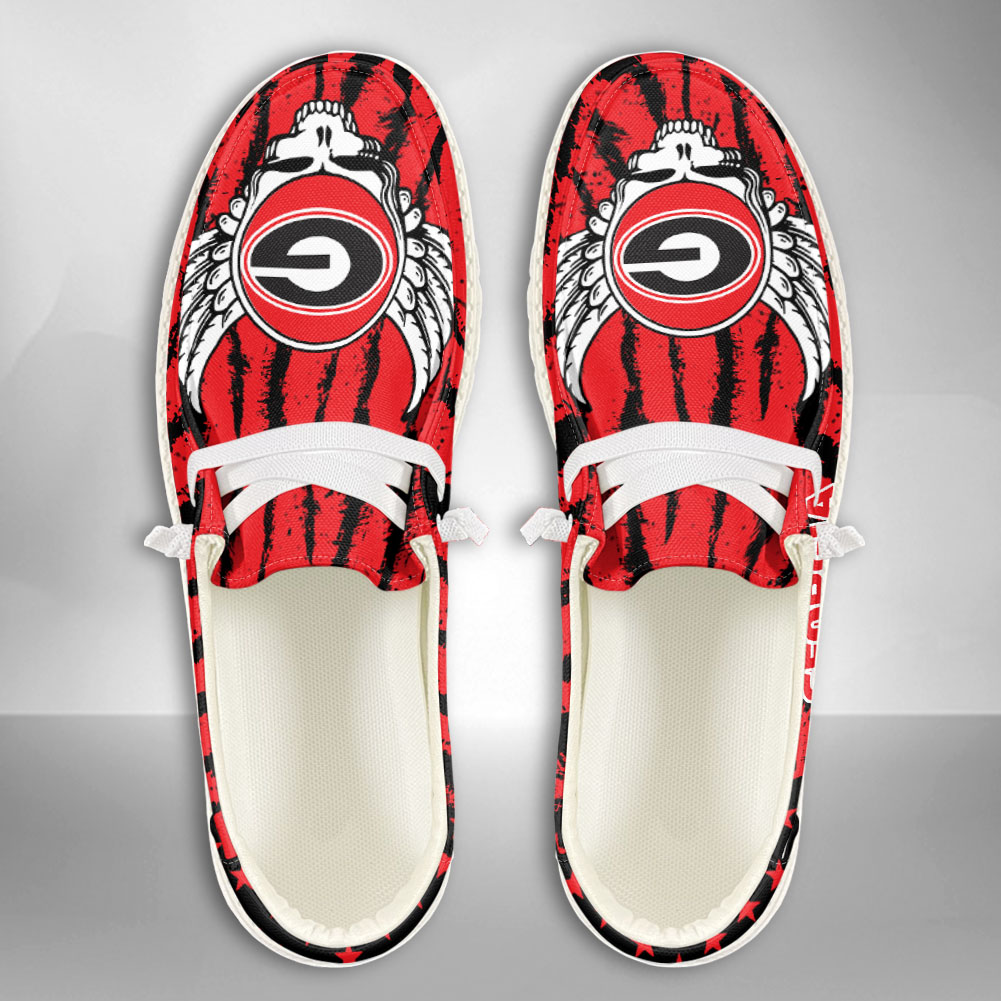 JWFancy NCAA Georgia Bulldogs Hey Dude Shoes Wally Men's Lace Up Loafers Comfortable For Men And Women