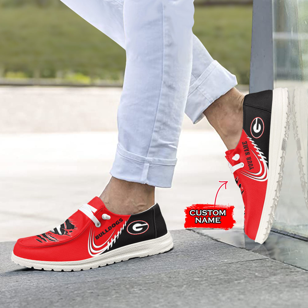 JWFancy NCAA Georgia Bulldogs Hey Dude Shoes Wally Men's Lace Up Loafers Comfortable For Men And Women
