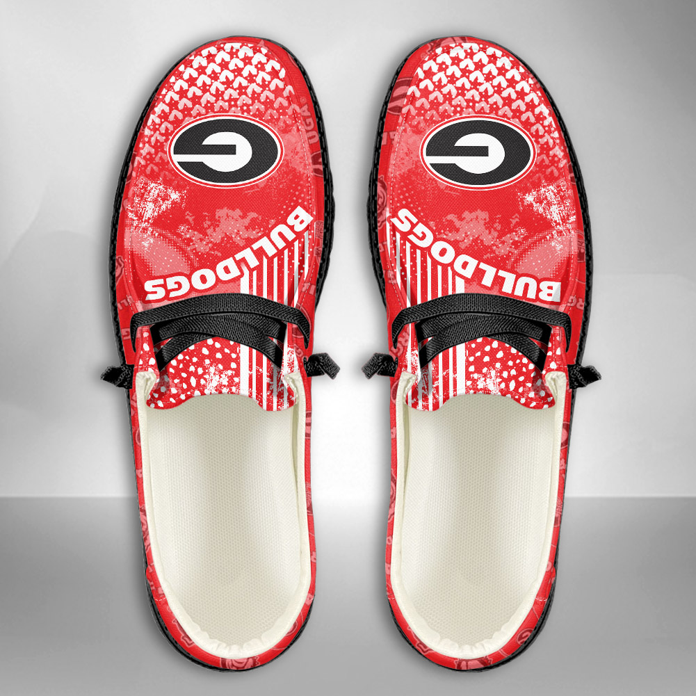 JWFancy NCAA Georgia Bulldogs Hey Dude Shoes Wally Men's Lace Up Loafers Comfortable For Men And Women