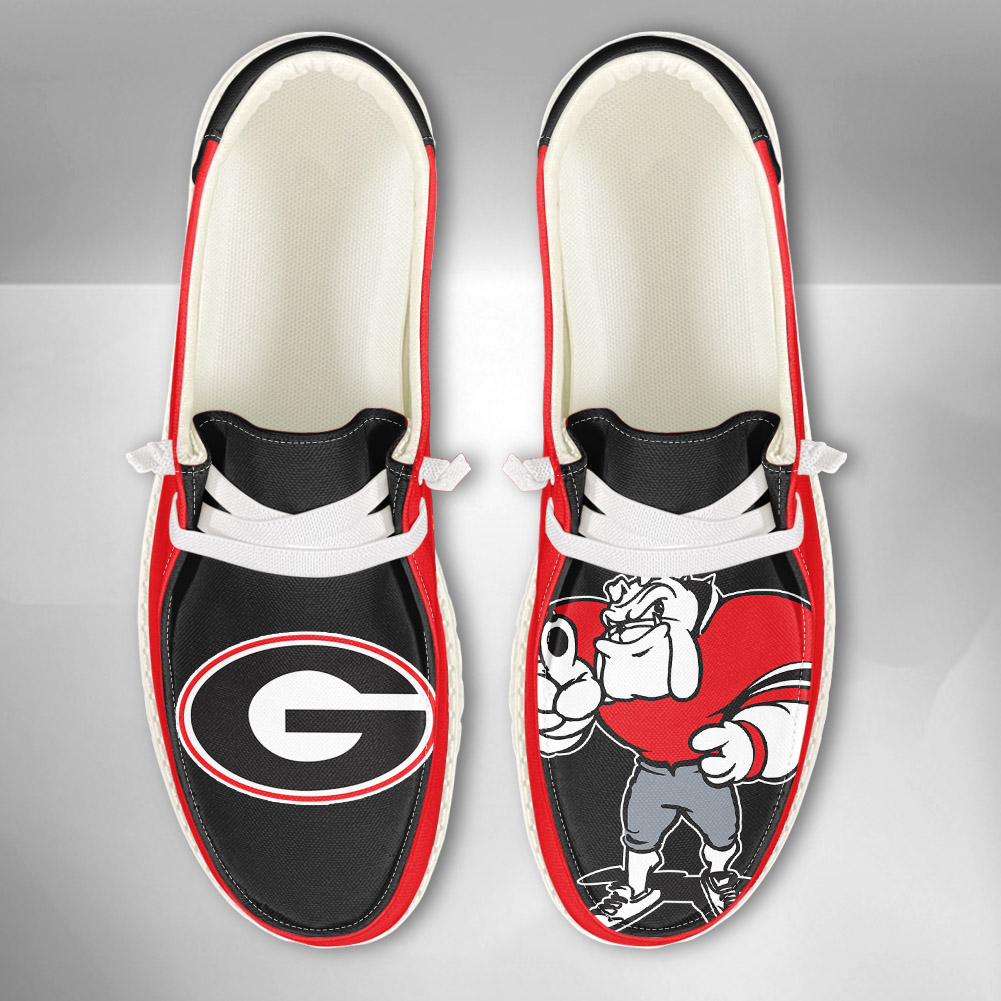 JWFancy NCAA Georgia Bulldogs Hey Dude Shoes Wally Men's Lace Up Loafers Comfortable For Men And Women