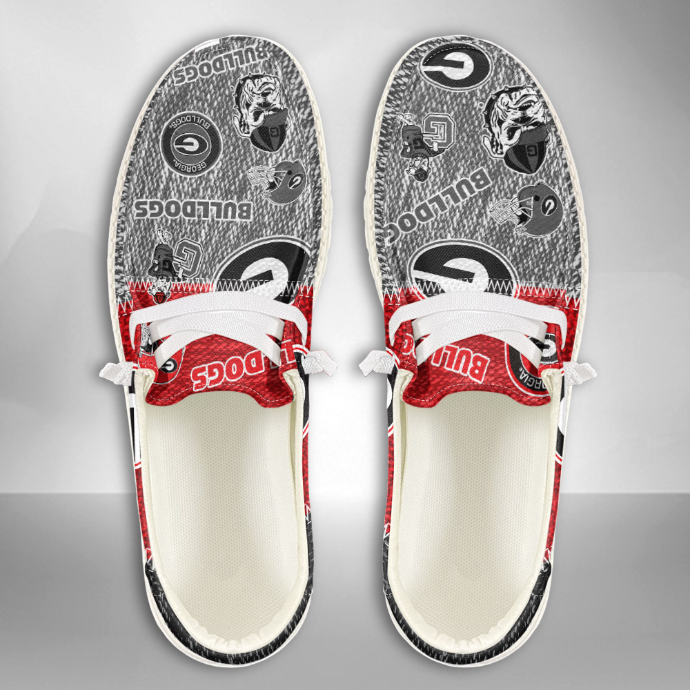 JWFancy NCAA Georgia Bulldogs Hey Dude Shoes Wally Men's Lace Up Loafers Comfortable For Men And Women