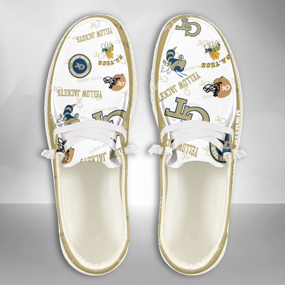JWFancy NCAA Georgia Tech Yellow Jackets Hey Dude Shoes Wally Men's Lace Up Loafers Comfortable For Men And Women