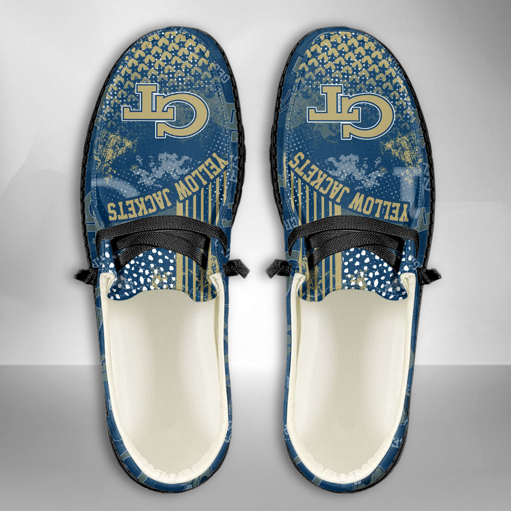 JWFancy NCAA Georgia Tech Yellow Jackets Hey Dude Shoes Wally Men's Lace Up Loafers Comfortable For Men And Women