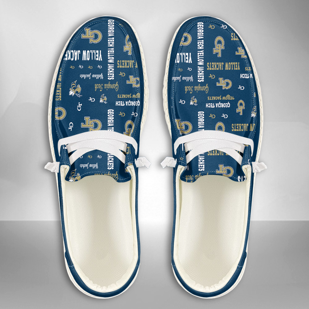 JWFancy NCAA Georgia Tech Yellow Jackets Hey Dude Shoes Wally Men's Lace Up Loafers Comfortable For Men And Women