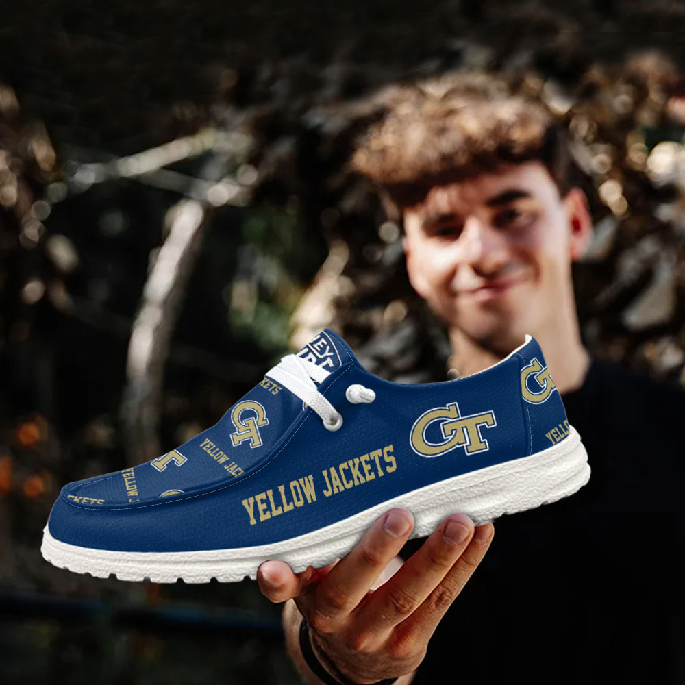 JWFancy NCAA Georgia Tech Yellow Jackets Hey Dude Shoes Wally Men's Lace Up Loafers Comfortable For Men And Women