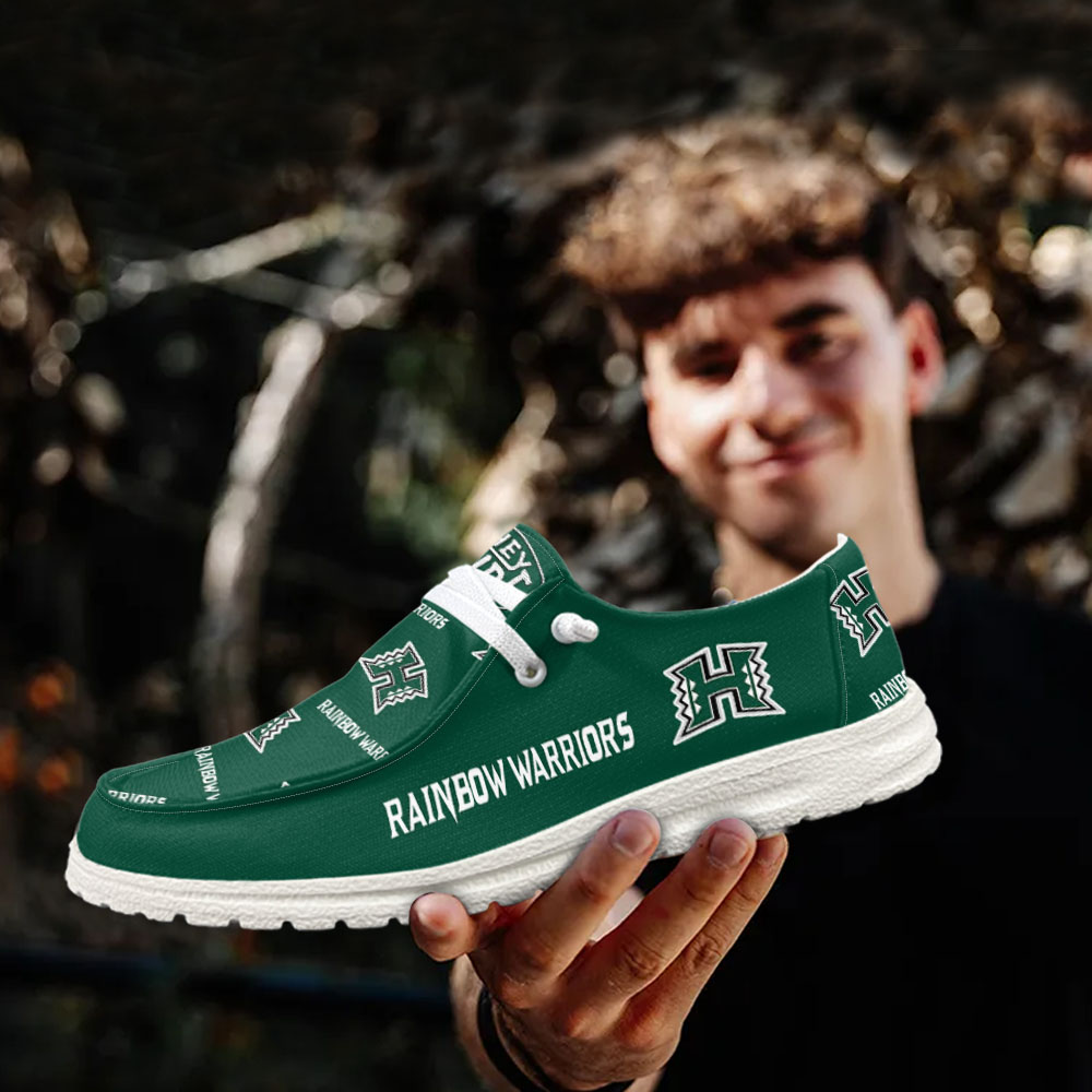JWFancy NCAA Hawaii Rainbow Warriors Hey Dude Shoes Wally Men's Lace Up Loafers Comfortable For Men And Women