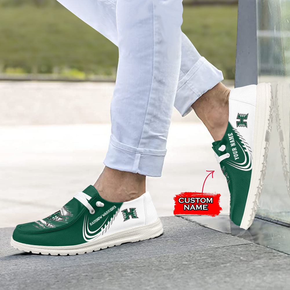 JWFancy NCAA Hawaii Rainbow Warriors Hey Dude Shoes Wally Men's Lace Up Loafers Comfortable For Men And Women