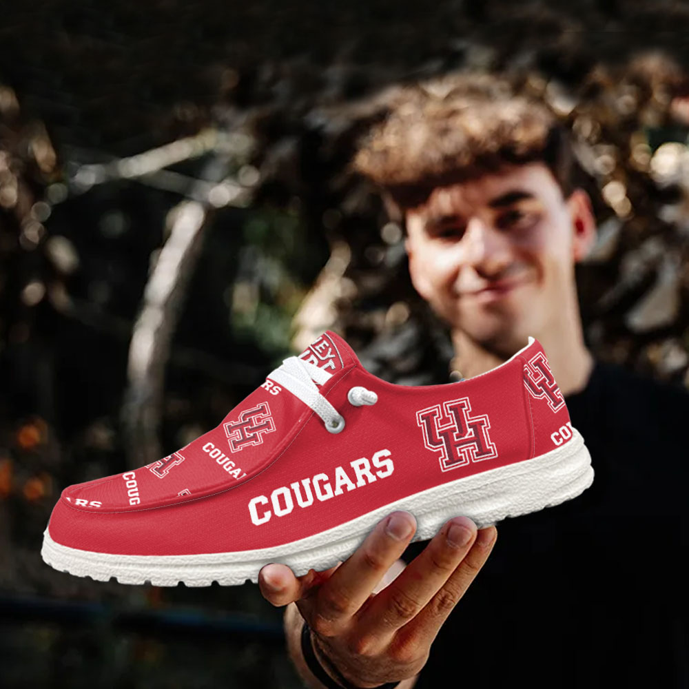 JWFancy NCAA Houston Cougars Hey Dude Shoes Wally Men's Lace Up Loafers Comfortable For Men And Women