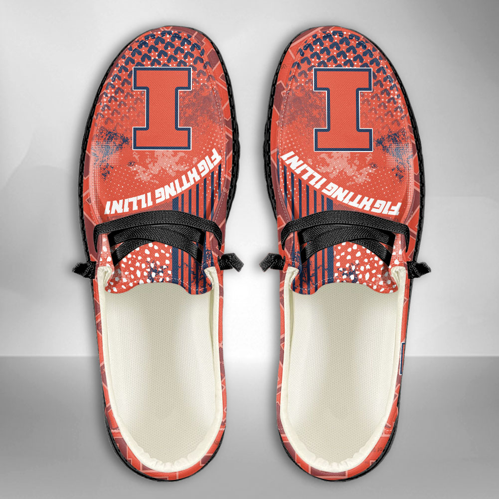 JWFancy NCAA Illinois Fighting Illini Hey Dude Shoes Wally Men's Lace Up Loafers Comfortable For Men And Women