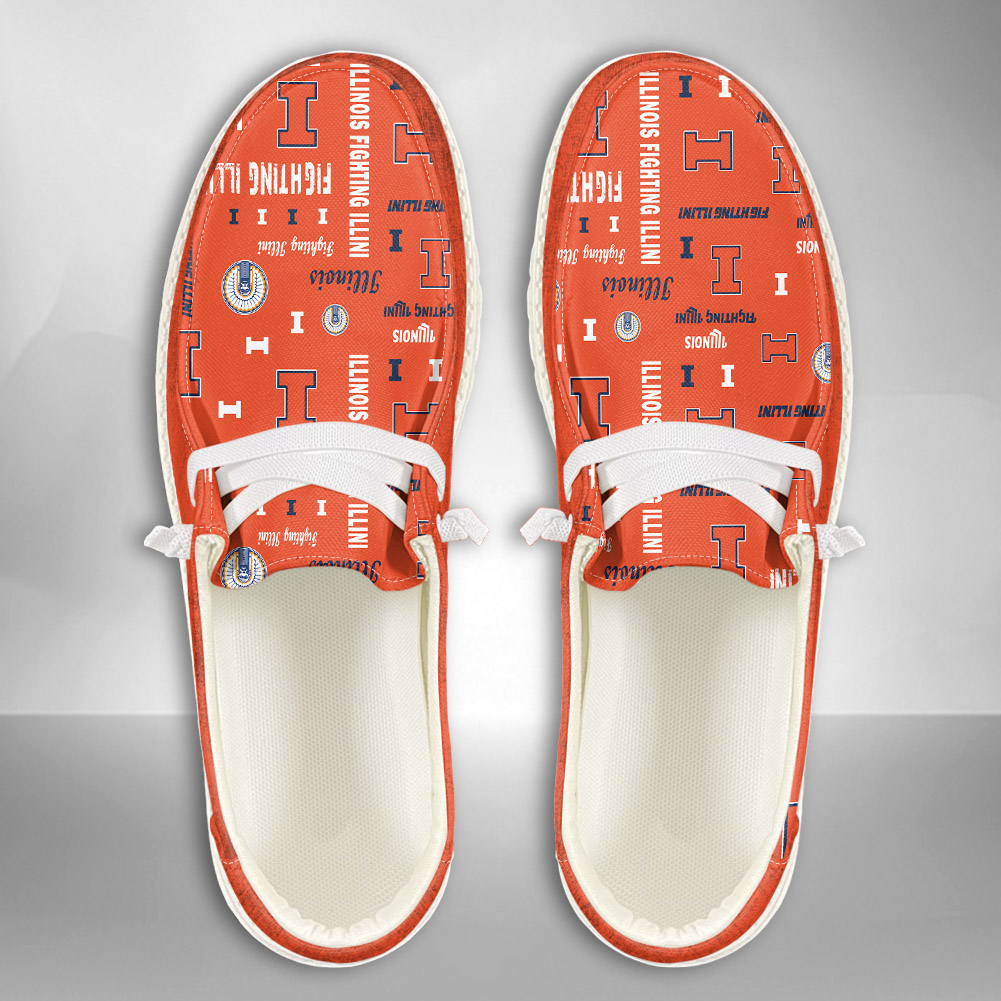JWFancy NCAA Illinois Fighting Illini Hey Dude Shoes Wally Men's Lace Up Loafers Comfortable For Men And Women