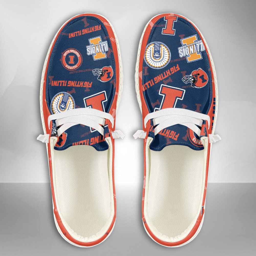 JWFancy NCAA Illinois Fighting Illini Hey Dude Shoes Wally Men's Lace Up Loafers Comfortable For Men And Women